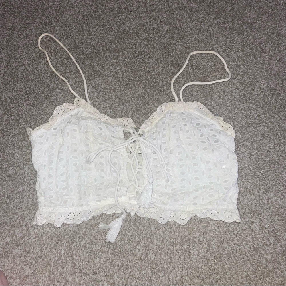Lace up ruffle top